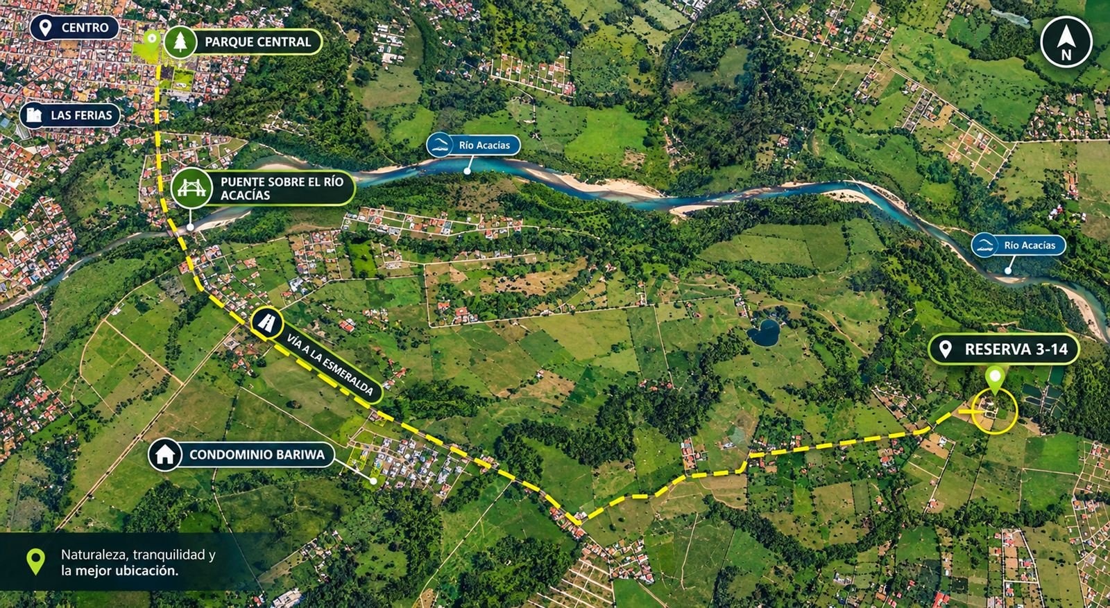 Mapa de ubicación: de Parque Central de Acacías por la vía a La Esmeralda hasta Reserva 3-14